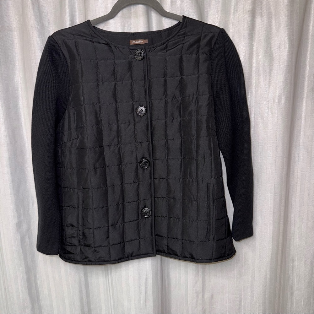 J. McLaughlin Silk Black Quilted Jacket size M